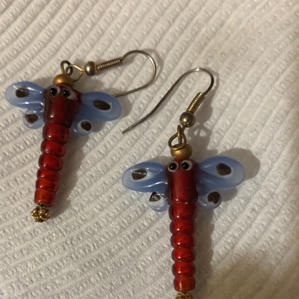 Red and Blue Dragonfly Earrings